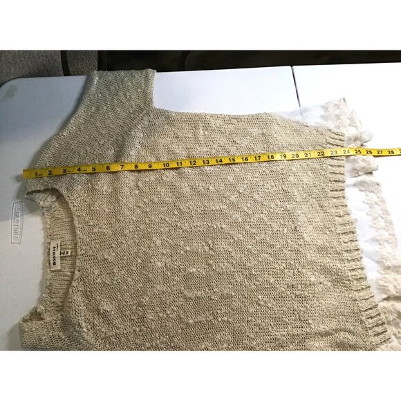 MONTEAU- WOMENS TAN LONG SLEEVE LACE BOTTOM TRIM SWEATER SHIRT SIZE MEDIUM - Picture 6 of 7